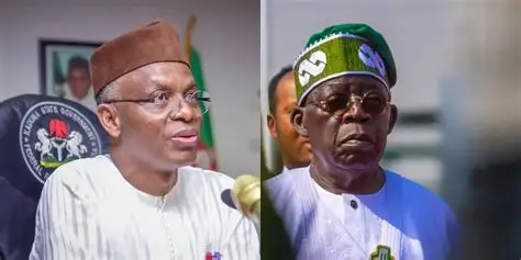 Nasir El-Rufai and President Bola Ahmed Tinubu in a side-by-side image amid trending political developments in Nigeria