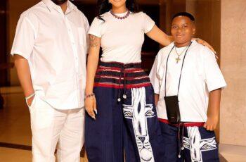 Tonto Dikeh and Olakunle Churchill pose with their son King Andre for his 10th birthday photos