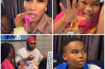 Tonto Dikeh with Olakunle Churchill and family during dinner outing.