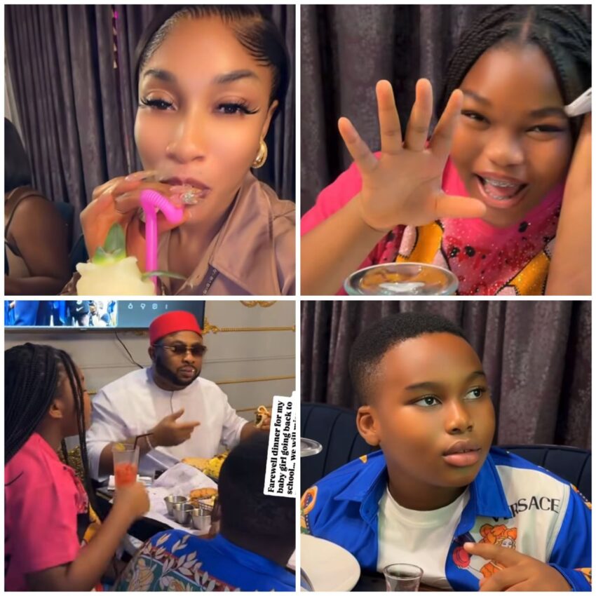 Tonto Dikeh with Olakunle Churchill and family during dinner outing.