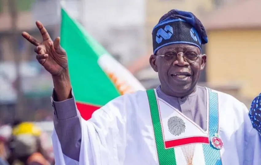 President Bola Tinubu addressing APC supporters after securing victory in the nationwide presidential primary election.