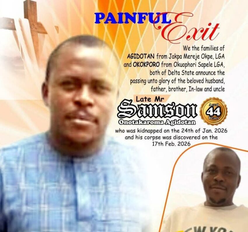 Samson Onotakaroma Agidotan, a Nigerian returnee from the United Kingdom who was reportedly kidnapped and killed in Delta State