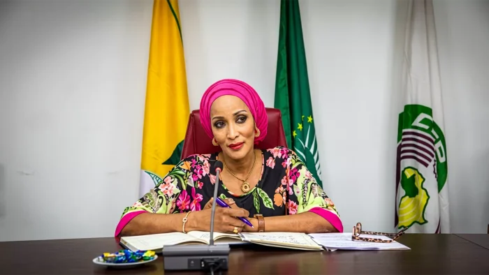 Foreign Affairs Minister Bianca Odumegwu-Ojukwu speaking during a press briefing in Abuja.