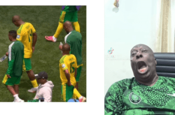 Actor Charles Ndawurum reacts after South Africa's World Cup elimination.
