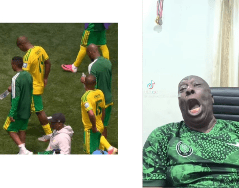 Actor Charles Ndawurum reacts after South Africa's World Cup elimination.