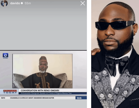 Davido reacts to Reno Omokri's explanation regarding his delayed resumption as Nigeria's ambassador to Mexico.