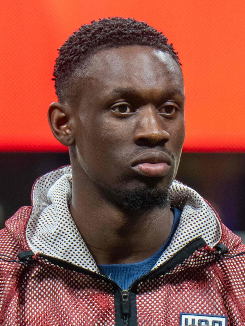 Folarin Balogun representing the United States during an international football match
