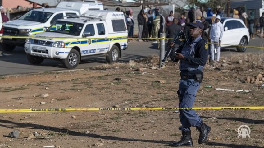 Police and emergency responders at the scene of a deadly shooting in Johannesburg.