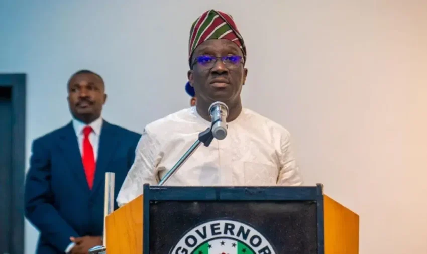 Edo State Governor Monday Okpebholo speaking at an APC campaign event in Benin City.