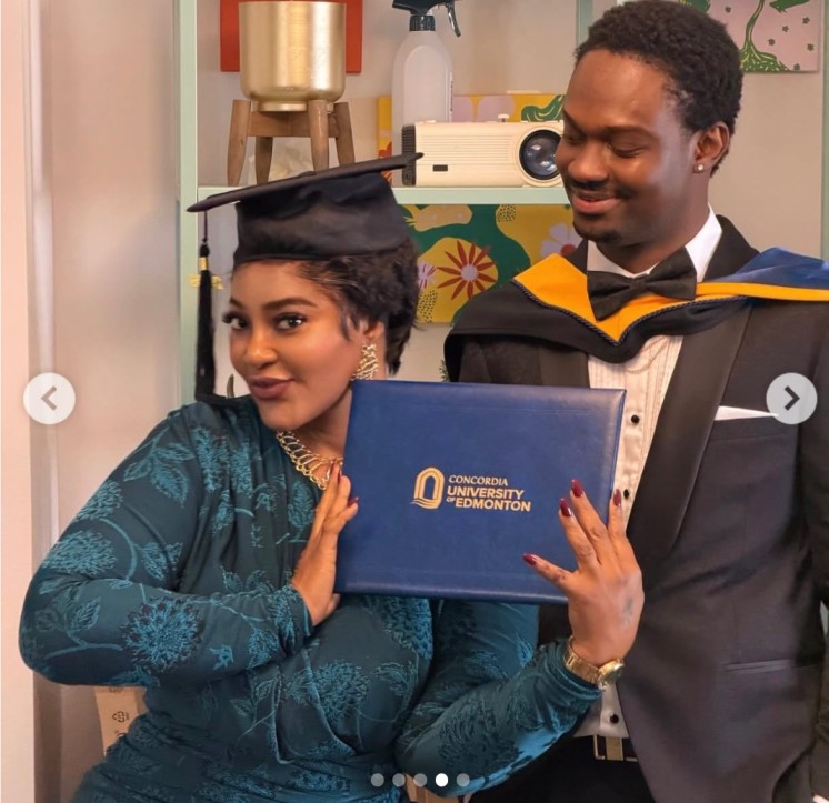 Actress Omoborty celebrating her son's graduation abroad after years of sacrifice and hard work.