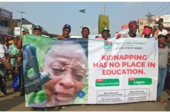 Pressure Mounts on FG, Governors Over Abducted Oyo and Borno Schoolchildren Protesters carrying placards during demonstrations calling for the rescue of abducted teachers and schoolchildren in Nigeria.