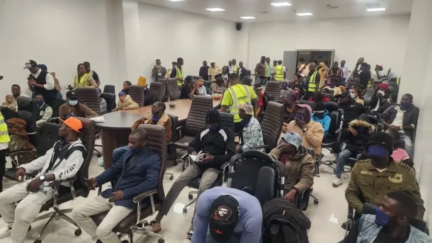 Nigerians evacuated from South Africa arrive at the Murtala Muhammed International Airport in Lagos.