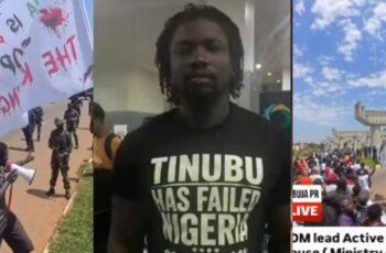 VeryDarkMan Leads Abuja Protest, Blasts Security Agencies Over Rising Insecurity VeryDarkMan addressing protesters during the anti-terror demonstration in Abuja.
