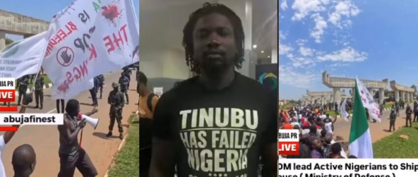 VeryDarkMan addressing protesters during the anti-terror demonstration in Abuja.