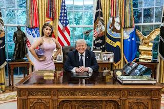 President Donald Trump speaks during a White House Rose Garden luncheon attended by rapper Nicki Minaj.