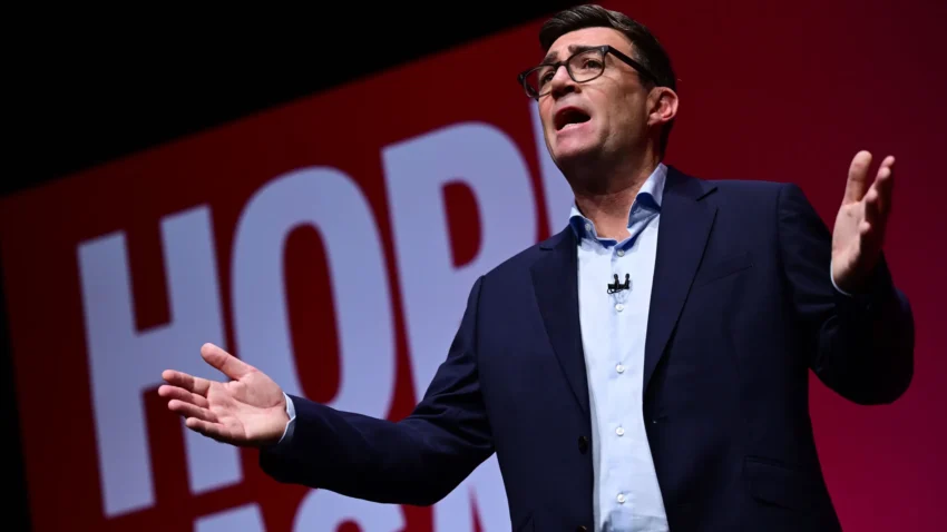 Andy Burnham speaking at the 2026 Labour Party Conference in Liverpool