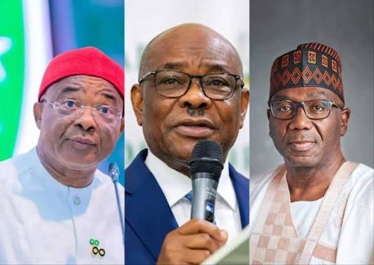 Nyesom Wike and APC governors amid growing political disagreement over the 2027 elections
